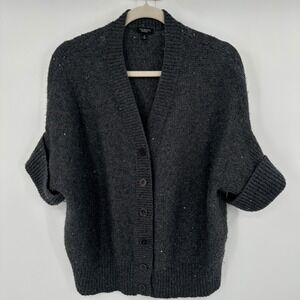 Talbots Women's‎ Gray Sparkle Knit Cardigan Sweater Size Medium Rolled Sleeve